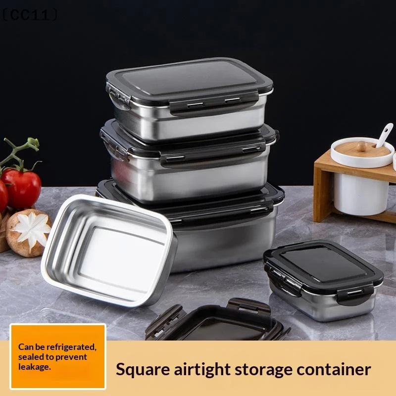 Stainless Steel Food Container Fresh Keeping Box Sealed Lid Crisper