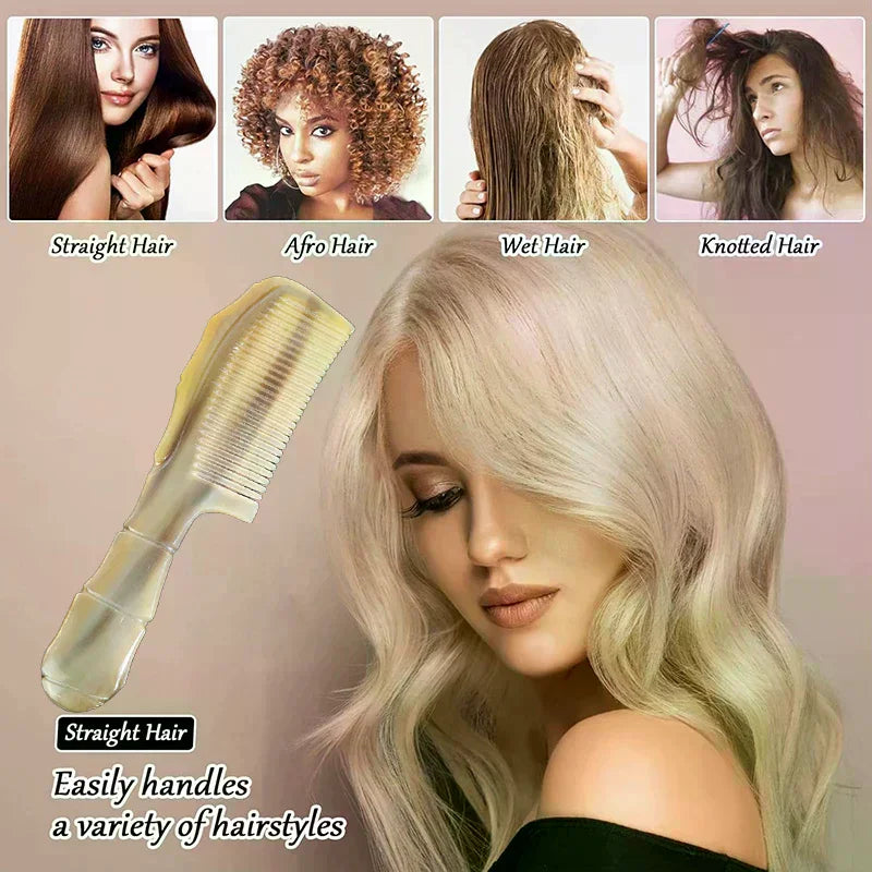 Anti static massage comb, natural cow horn comb, exfoliating comb, fine teeth can reduce hair breakage and hair loss Vue