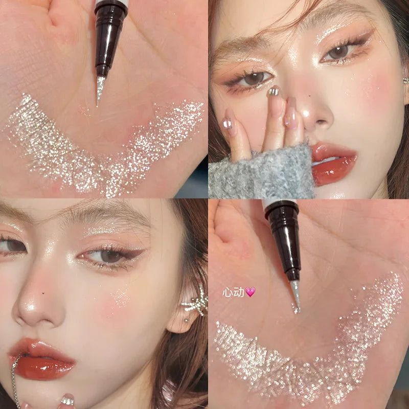 Korean Shimmer Eyeliner Pen Rose Pink Sparkle Waterproof Under-Eye Brightening Pencil Cute Student Look Vue