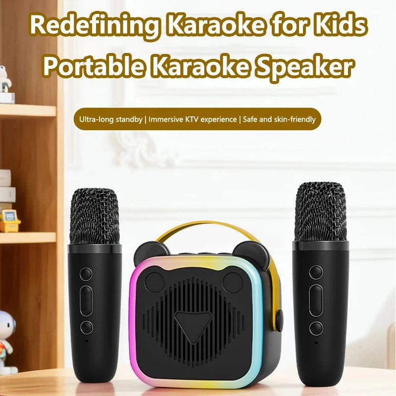 K10 Bluetooth Wireless Speaker With 2 Microphone RGB Light Outdoor Home Voice Change Karaoke Mini Speaker for Family Gifts Vue