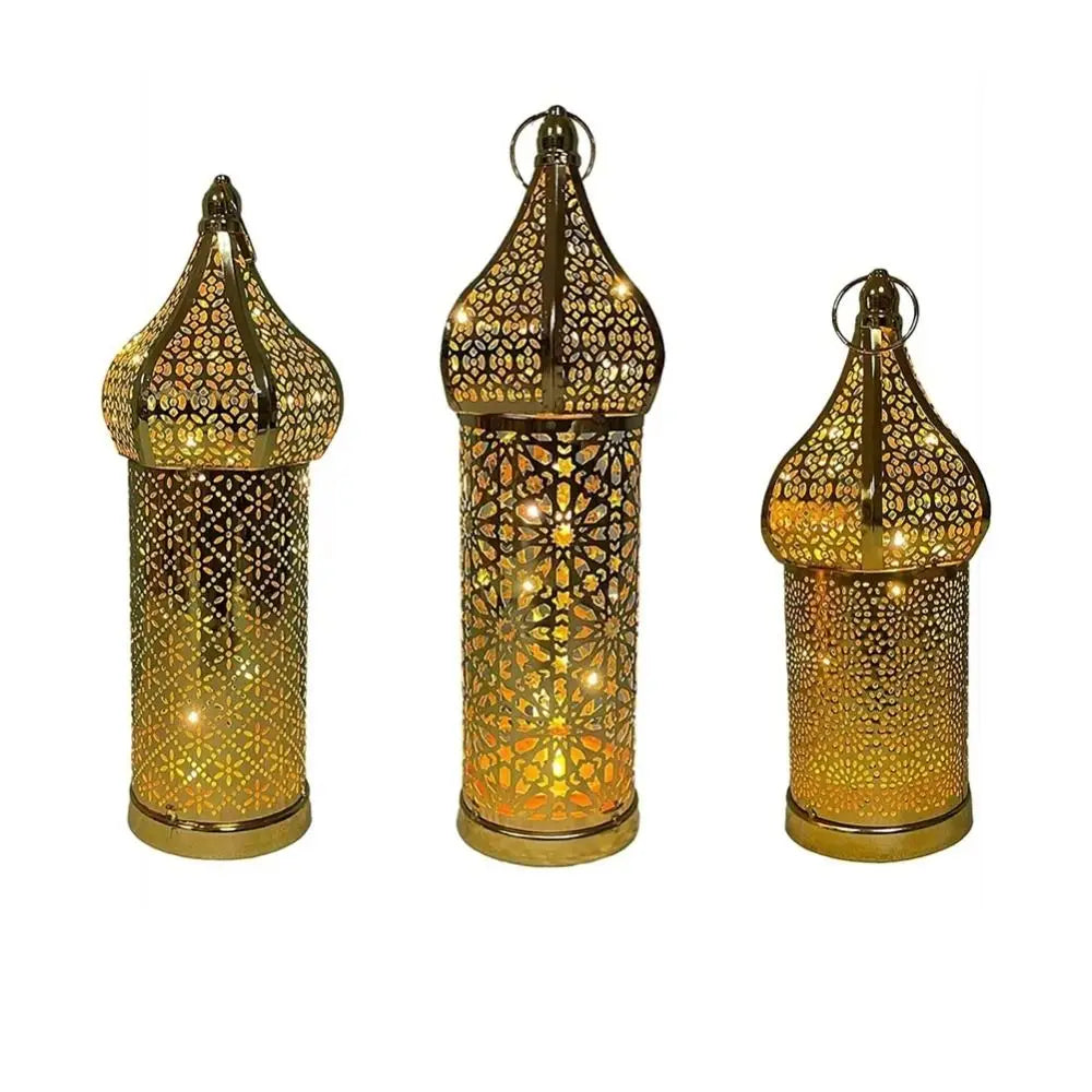 Party Supplies Iron Art Moroccan Night Light Hollow Battery Powered Masjid Lantern Vintage Ramadan LED Light Mosque Vue