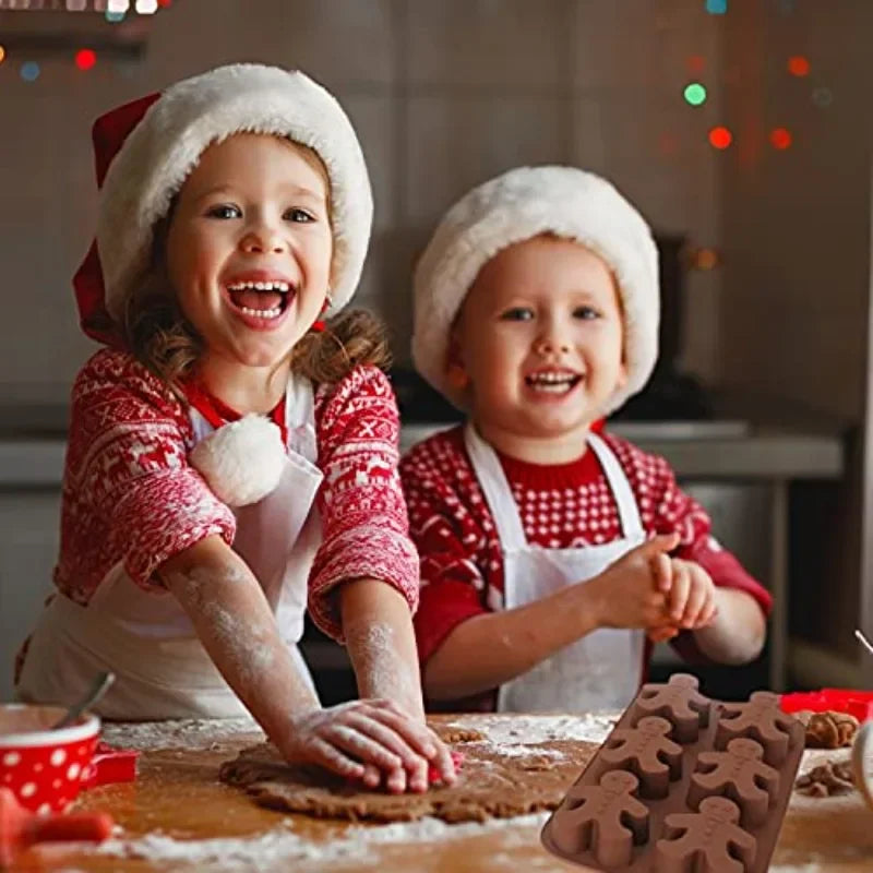 6-Cavity Gingerbread Man Silicone Mold for Christmas Chocolate, Suitable for Chocolate, Muffins, Candy, Cupcakes, and Baking Vue