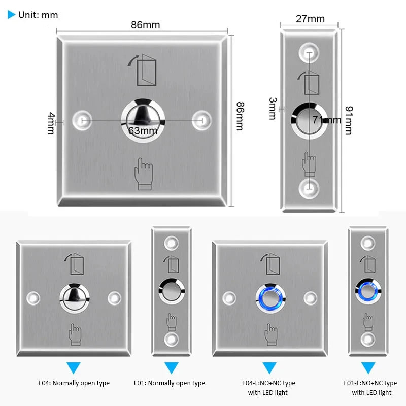 Creative Exit Button Push Switch Door Stainless Steel Opener Release Buttons for Access Control Electronic Gate Lock Vue