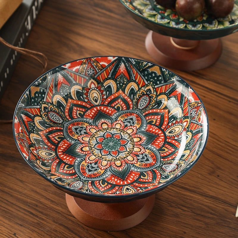 Ceramic Fruit Tray Boho Vintage Premium Serving Plate Coffee Table Snacks Centerpiece For Living Room Kitchen Gifts For Couples Vue