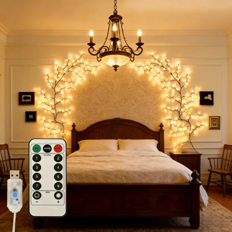 96 LED Bendable Willow Branch Lights Birch Tree Lamp 8 Modes of Vine Tree Christmas Thanksgiving Decoration Atmosphere Light Vue