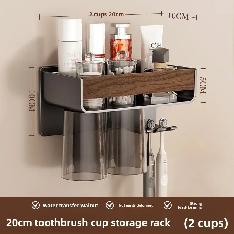 Toothbrush Storage Rack wWall Mounted Bathroom Storage box Magnetic Suction Mouthwash cup Electric Toothbrush cup rack Vue two cups