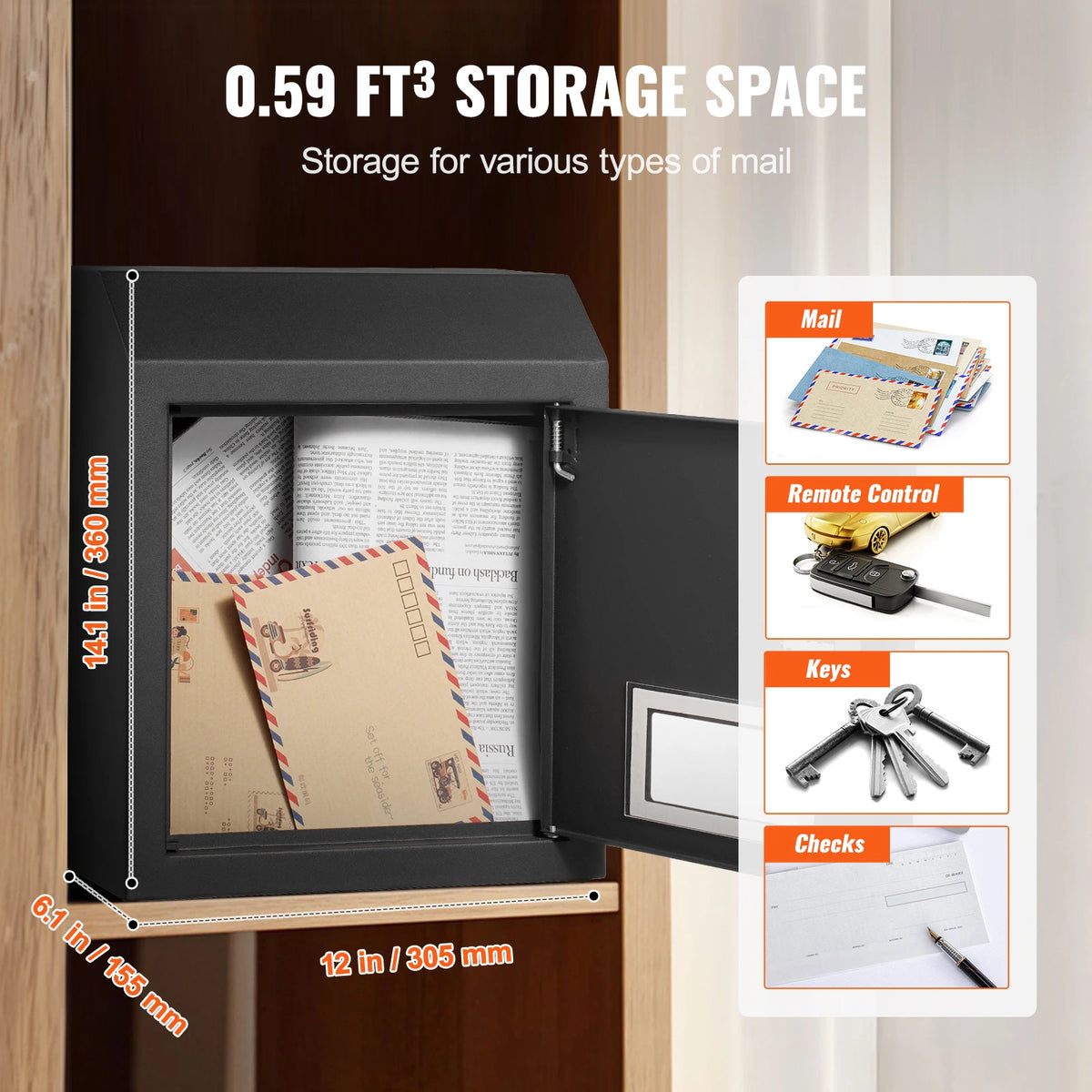 Through-the-Door Steel Mail Drop Box with Combination Lock Locking Mail Drop Box Vue