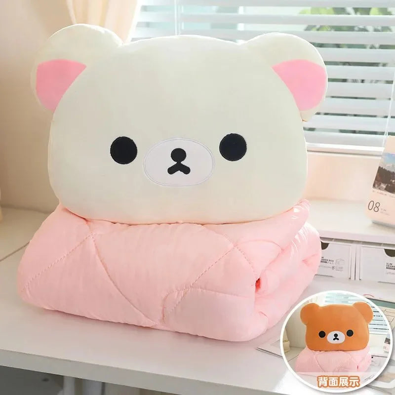 Rilakkuma Pillow Blanket Folding Air Conditioner Quilt Soft Nap Cushion Cartoon Bear Throw Blanket for Kids Adults Daily Use Vue Pillow Blanket