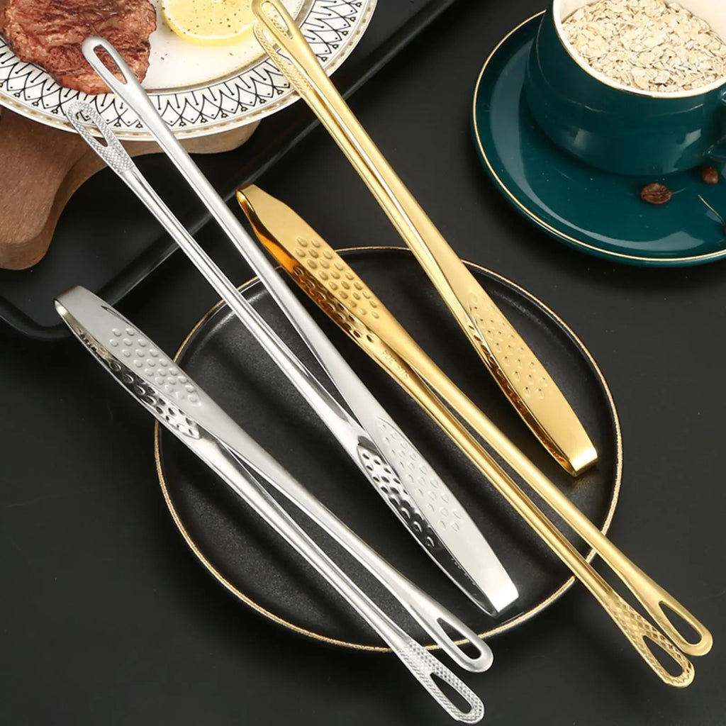 Outdoor Grill Tongs 24cm Grill Stainless Steel Nonslip Bakery Food Tong Portable Steak Clamp with Comfortable Grip Kitchen Food Vue