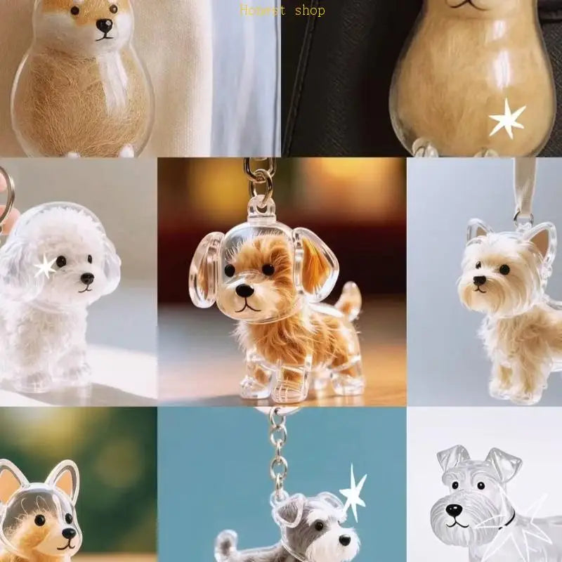 Clear Dog Fur Keepsake Pendant Charm | Pet Hair Collector Keychain Pet Keepsake Charm Vue