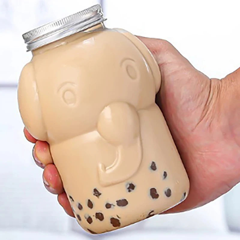 1Pc 350/500ML Cute Elephant Plastic Bottle Clear Milk Tea Bottle Water Bottle Portable Coffee Drinking Cup Drink Bottle Vue