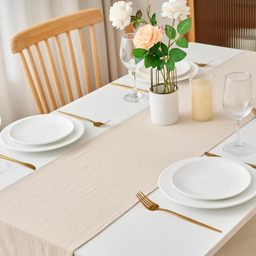 Elegant Cotton Ruffle Table Runner Vintage American Rustic Style Table Linen Washable Solid Color Romantic Table Cloth Party Vue