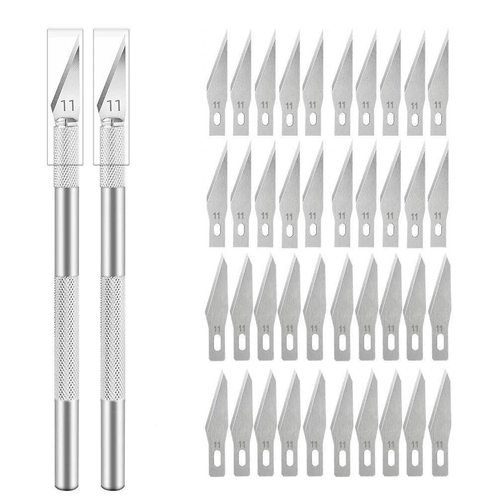 vvocci Non-Slip Engraving 10pcs Metal Knife Kit + 40 Blades Cutter Craft Knives #11 for Mobile Phone PCB Repair Hand Tools Vue M264 Silver