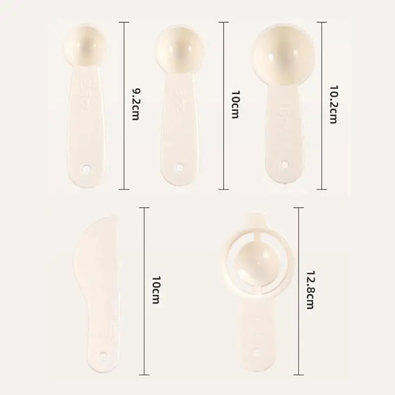 1Set Measuring Cups And Spoons Set White Plastic Kitchen Tools For Baking Cooking Mixing With Accurate Markings〔CC11〕 Vue 5Pcs