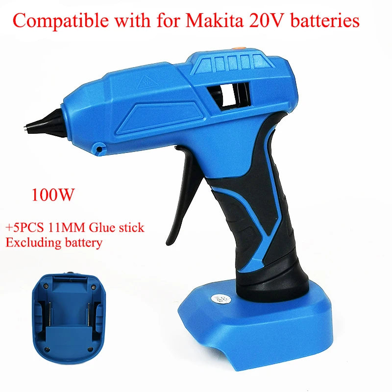 40W/100W Cordless Hot Glue Gun Set Compatible with For Makita/DeWalt/Milwaukee 20V Lithium Batteries with 7mm/11mm Glue Sticks Vue 100W for Makita