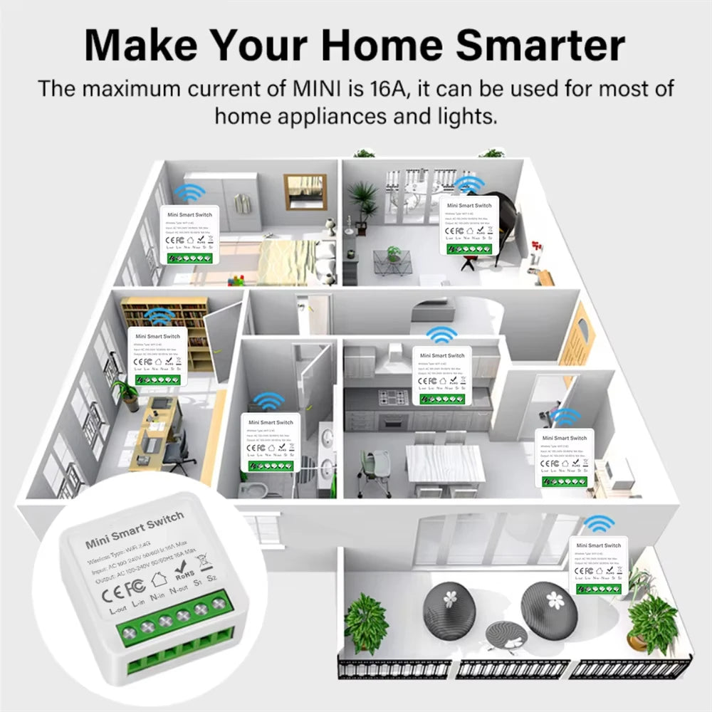 WIFI/ZigBee Smart Mini Smart Light Switch 2 Way Control Breaker Relay 16A Smart Life APP Voice Control For Tuya Alexa Google Vue
