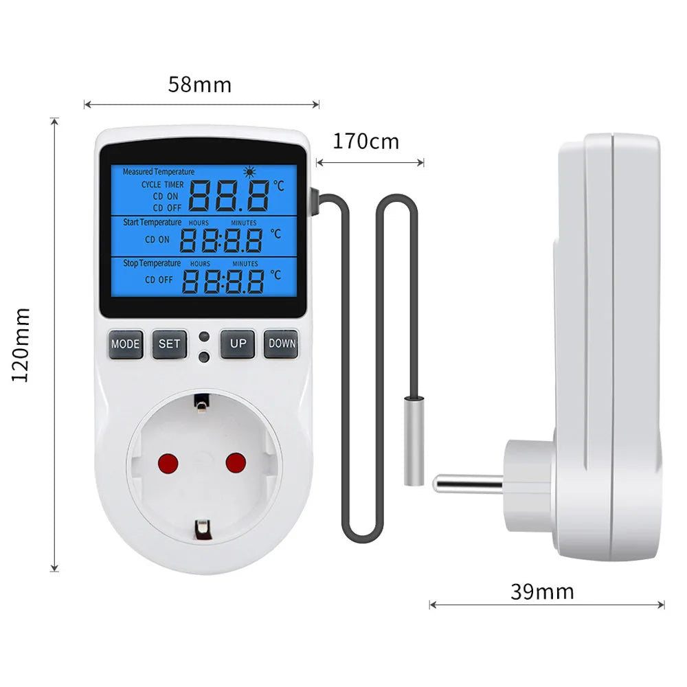 EU/US/UK/AU/FR 3680W Thermostat Temperature Controller LCD Backlit Digital Thermostat Heating Cooling Control Mode Plug in Timer Vue