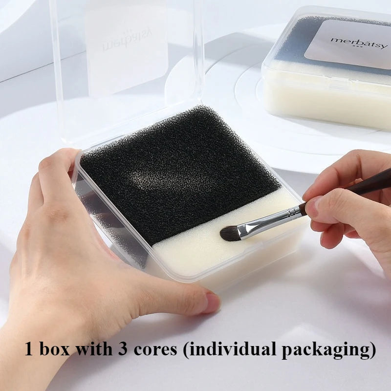 3 Refill Pads Makeup Brush Cleaner Sponge Dry Cleaning Quick Color Change Reusable Portable Metal Box No Water No Damage Vue Plastic box-3 pad