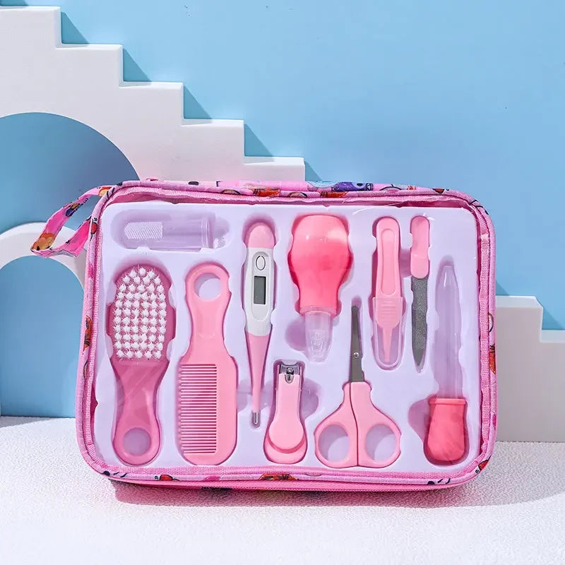vvocci Baby Care Cleaning 10-Piece Set; Newborn Nail Clipper and Nail Trimmer Set; Safety Comb and Brush Gift Box Vue B381-10 pink