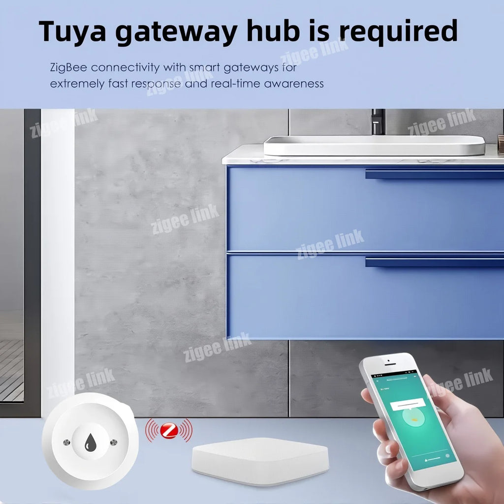 Smart Water Leak Sensor For Tuya ZigBee 3.0 Flood Leakage Sensor Alarm APP Remote Monitoring Flood Overflow for Kitchen Bathroom Vue