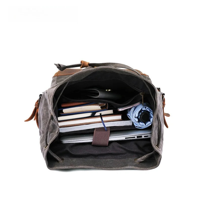 New Oil Wax Canvas Mountaineering Travel Outdoor Backpack Mad Horse Leather Men's Bag High-end Men's Backpack Men's Vue