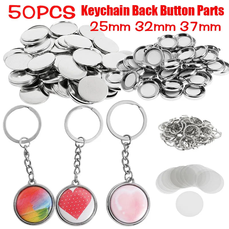 Double-sided Keychain Back Button Parts for Button Maker Machine 25mm 32mm 37mm Round Badge Making Supplies Includes Metal Cover Vue