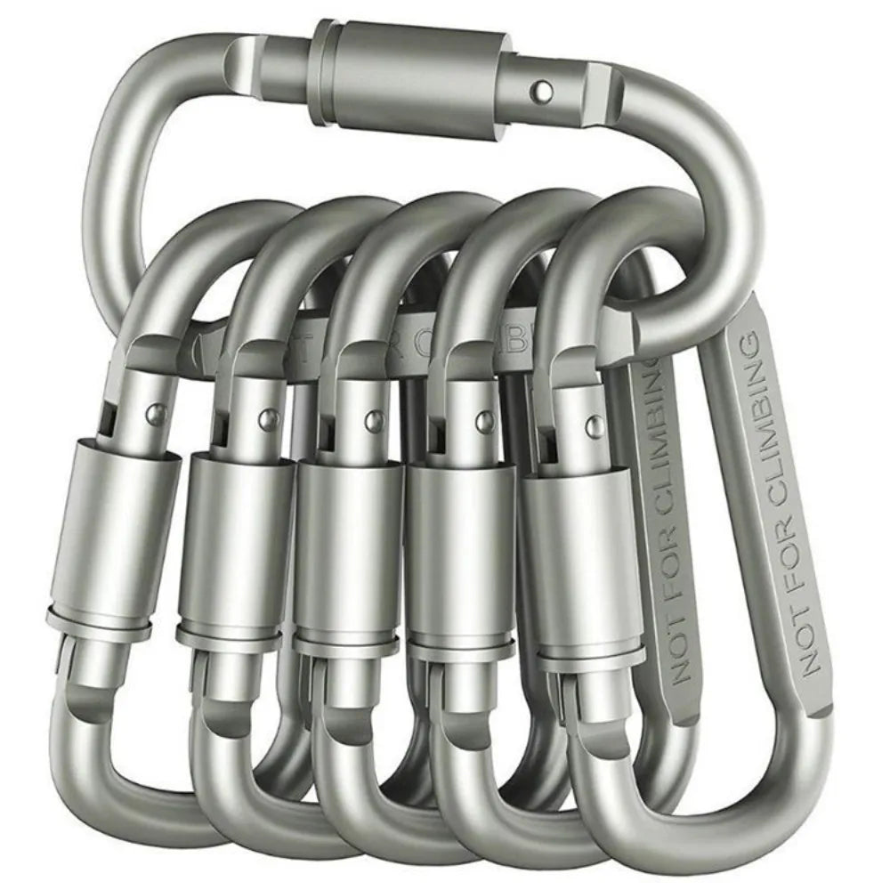 6 Set Aluminum Alloy Carabiner Keychain Heavy Duty D-ring Snap Clip Bold Lock Climbing Tools For Unisex Outdoor Travel Tool Vue Gunmetal