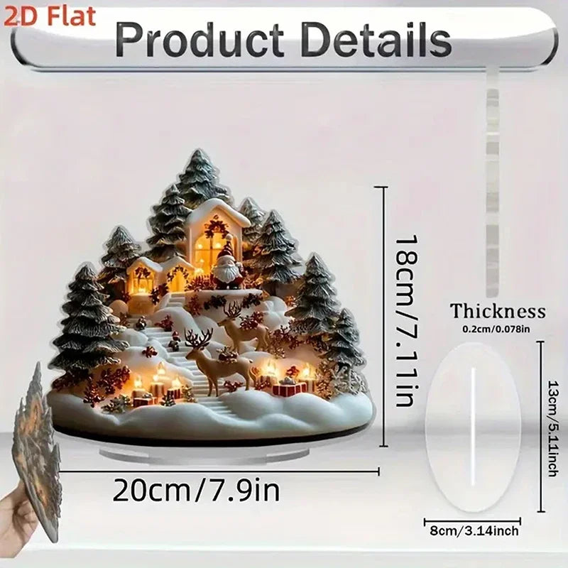 2D Flat Acrylic Christmas Desk Decor With Base Snowman House Rotating Carousel Design Indoor/Outdoor Home Office Decoration Vue