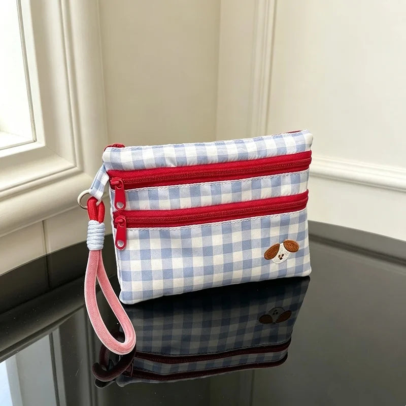 Embroidery Zipper Pouch Wrist Strap Coin Purse & Cosmetic Bag Zipper Pouch Purse Vue B M