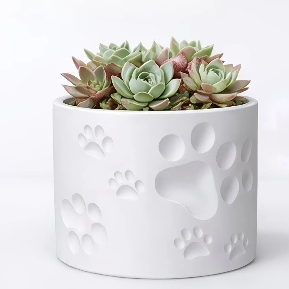 3D Printing Flower Pot Paw Print Cylinder Shape Cactus Planter Plastic Storage Box Succulent Plant Container Desktop Decor Vue