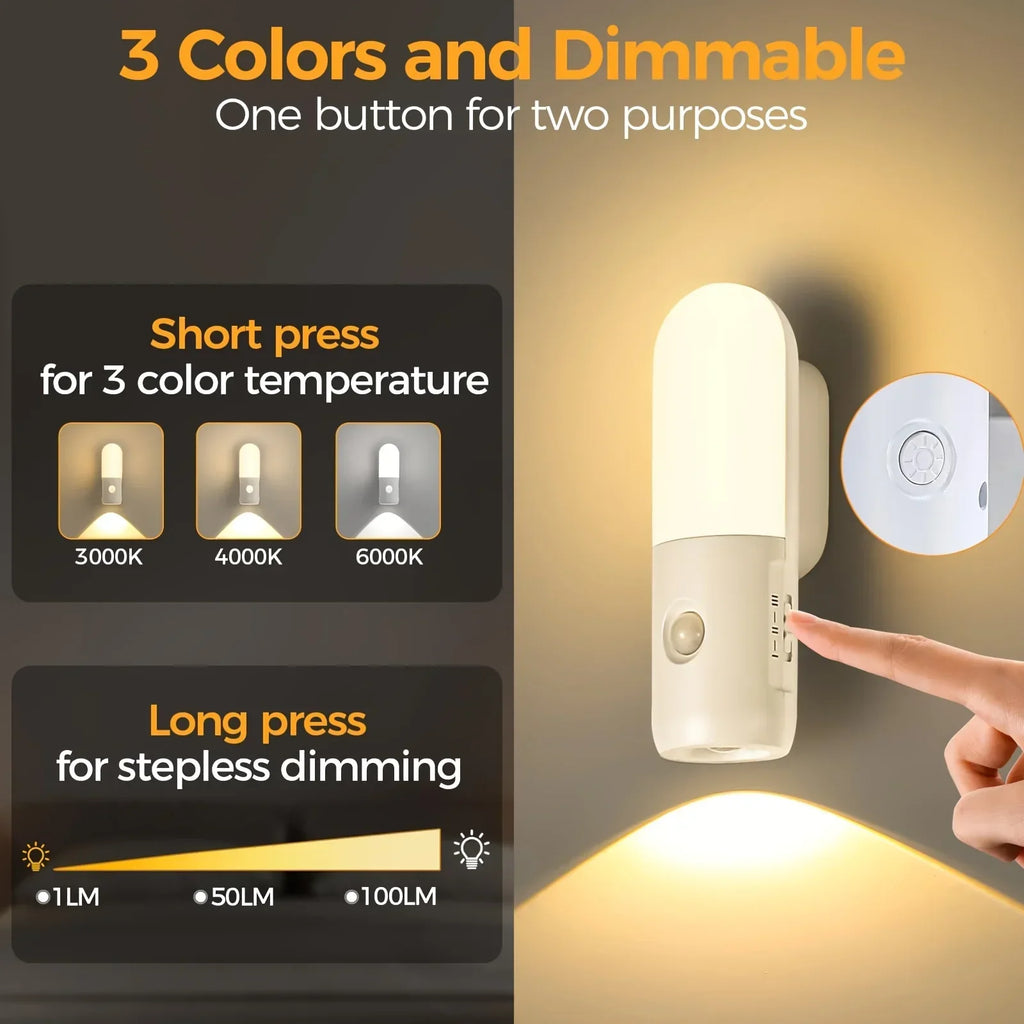 3 Colors Dimmable Spotlights 2 in 1 LED Night Light with Motion Sensor Rechargeable Magnetic Wall Lamp for Bedroom Hallway Stair Vue
