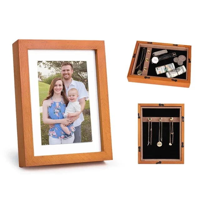 Hidden Wooden Photo Frame Sight Secret Storage Compartment Diversion Stash Safe Container Home Hide Money Cash Ring Necklace Key Vue Brown