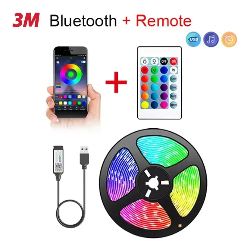 LED Strip Light Smart APP Remote Control RGB Self-adhesive Flexible Ribbon Diode Lamp Tape For TV Backlight Game Room Home Decor Vue 3M