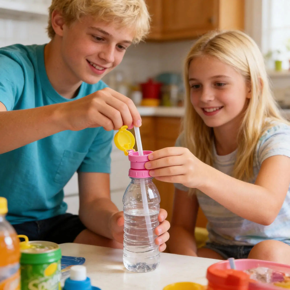 2 in1 Portable Leak-Proof Water Bottle Toppers With straw Universal Drinking Caps Reusable Bottle Lids for Juice Home Outdoor Vue