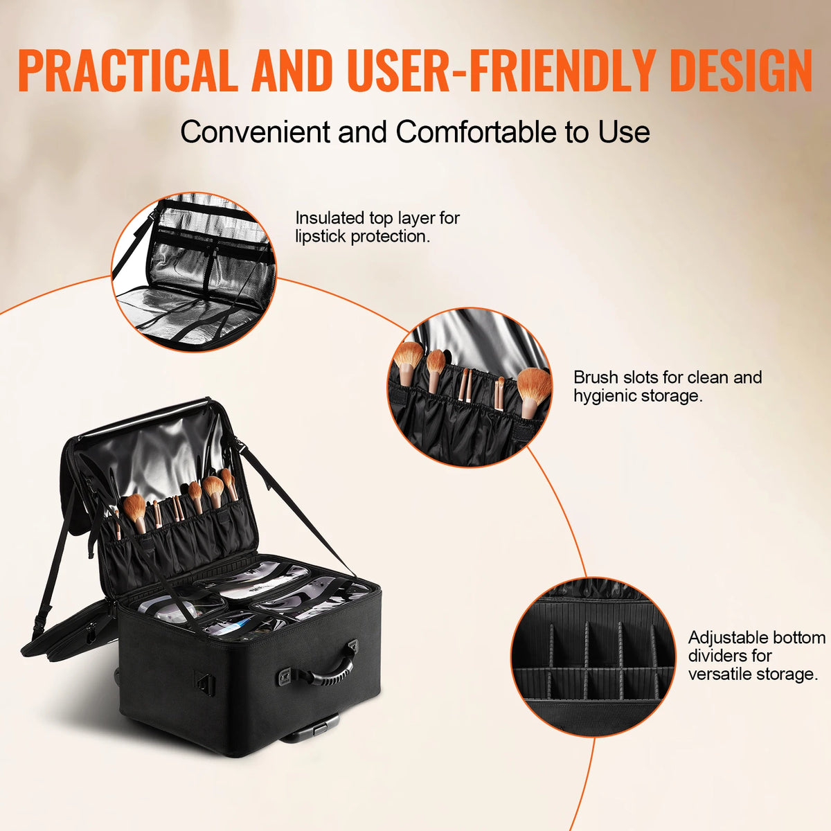 Rolling Makeup Train Case with Wheels & Strap | SucceBuy Rolling Makeup Case Vue