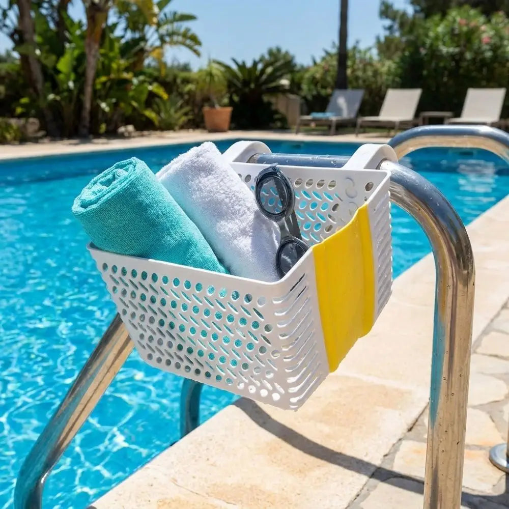 Plastic Poolside Storage Basket Large Hanging Swimming Pool Storage Basket Folding Resistant-proof Above Ground Pool Basket Vue