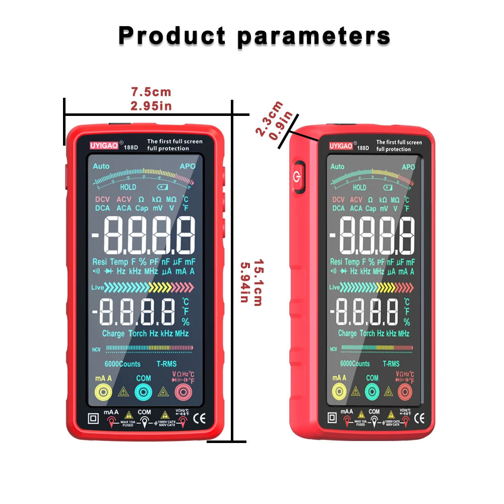 USB Rechargeable Smart Multimeter 6000 Counts TRMS Touch Screen Voltage Current Resistance NCV Measurement Electrical Instrument Vue