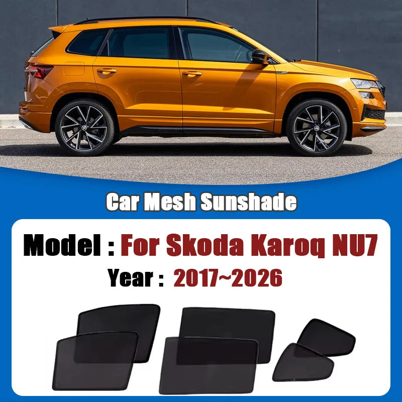 For Skoda Karoq NU7 2017~2026 Car Mesh Sunshade Magnetic Window Visor Sunscreen Window Privacy Curtains Cover Auto Accessories Vue