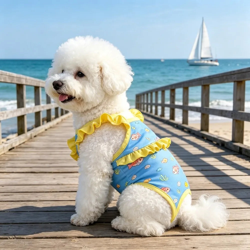 Cute Cartoon Print Dog Bikini Vest Stretchy Breathable Dog Swimsuit Comfortable Soft Pet Cooling Vest Casual Outfit Vue