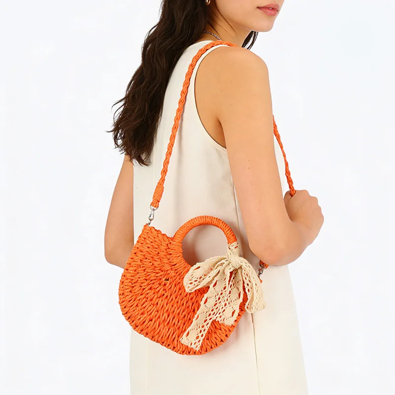 Fashionable Wicker Basket Bag Women's Single Shoulder Slant Cross