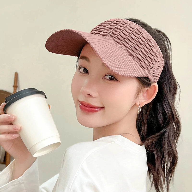 Summer Anti-UV Sun Hat Women Empty Top Hat Travel Beach Outdoor Sports Visor Cap Knitted Baseball Hat Vue