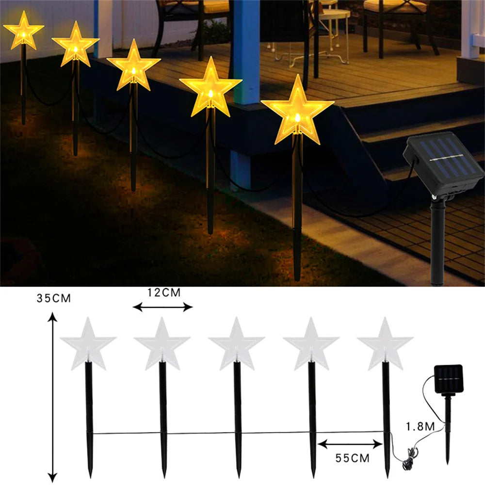 Solar Pathway Lights Outdoor Waterproof Warm White Star Christmas Pathway Lights 5 Pack Landscape Stake Lights Garden Patio 730 Vue