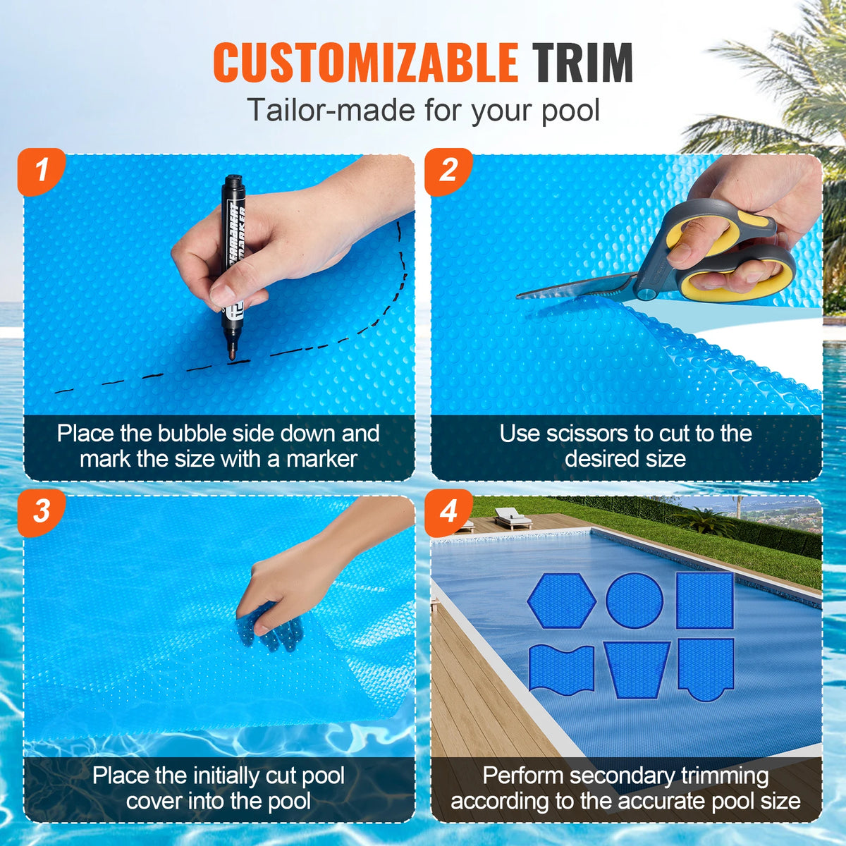 SucceBuy 12 Mil Rectangle Solar Pool Cover – Inground & Above Ground Solar Pool Cover Vue
