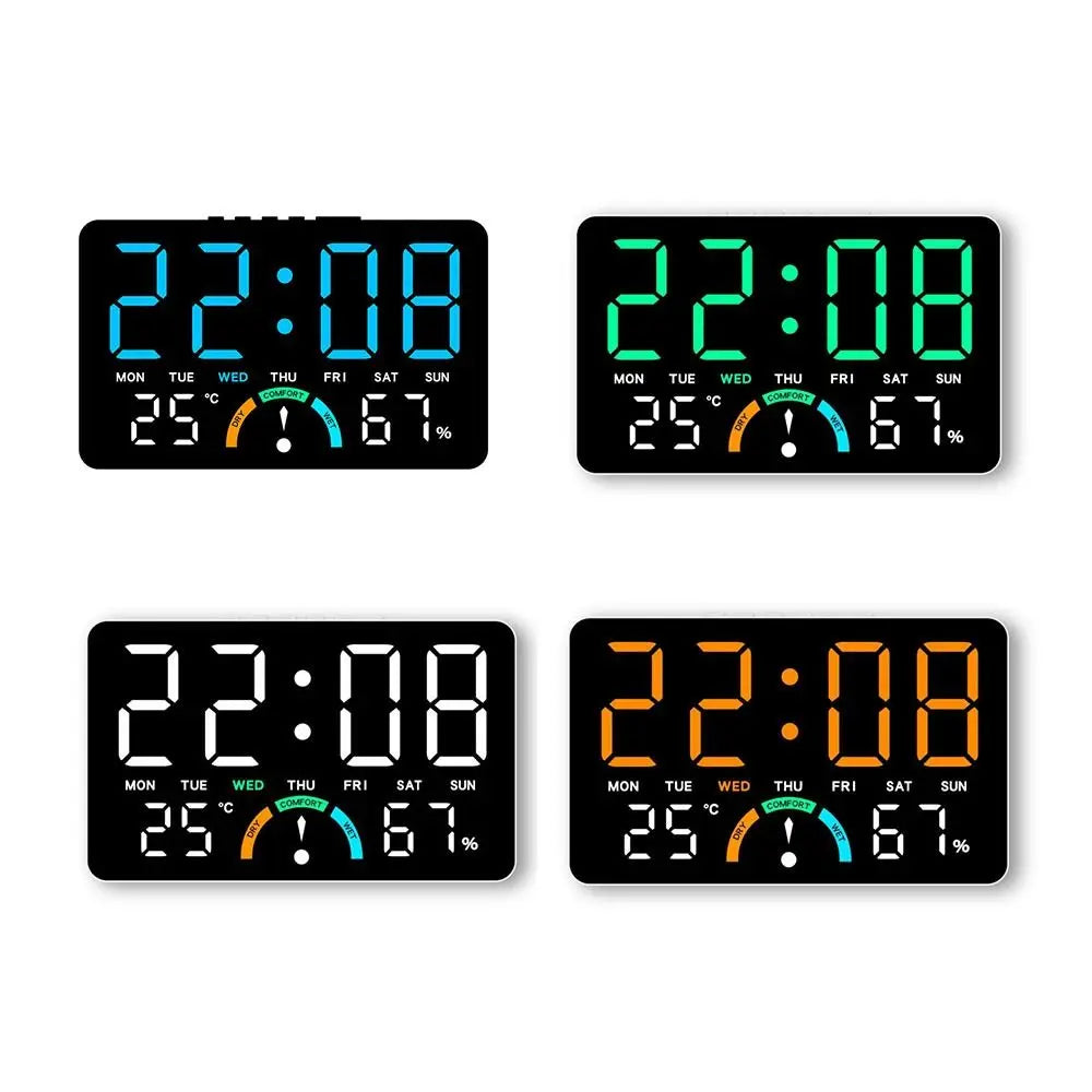 Time/Temperature/ Humidity Digital Wall Clock Dual Alarms Large Screen LED Alarm Clock Comfort Reminder Date Display Vue