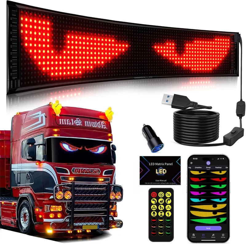 Dynamic Devil Eyes Light for Cars Truck Windshield Programmable LED Display Flexible Soft Screen Bluetooth APP Remote Control Vue
