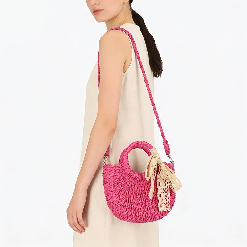 Fashionable Wicker Basket Bag Women's Single Shoulder Slant Cross