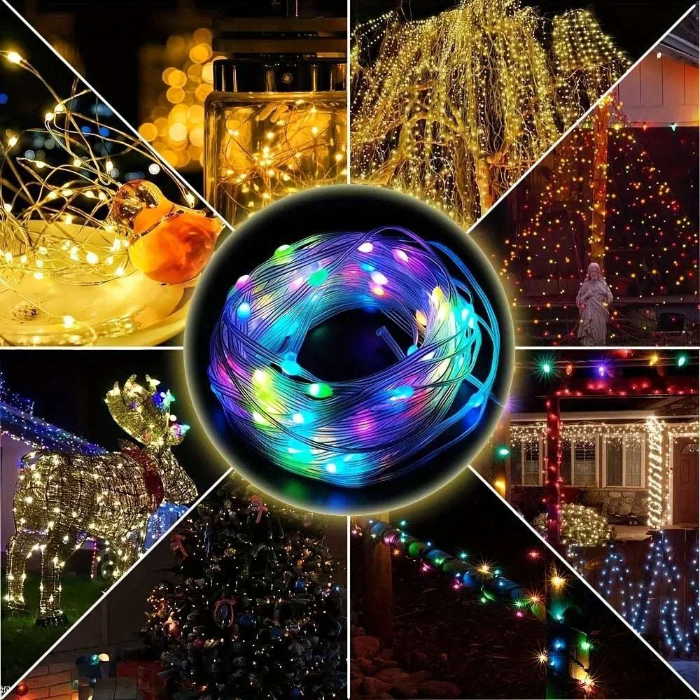 WS2812B LED String Light Smart Bluetooth Remote Control RGBIC Fairy Lamp USB Waterproof For Christmas Tree Lights Home Decor Vue