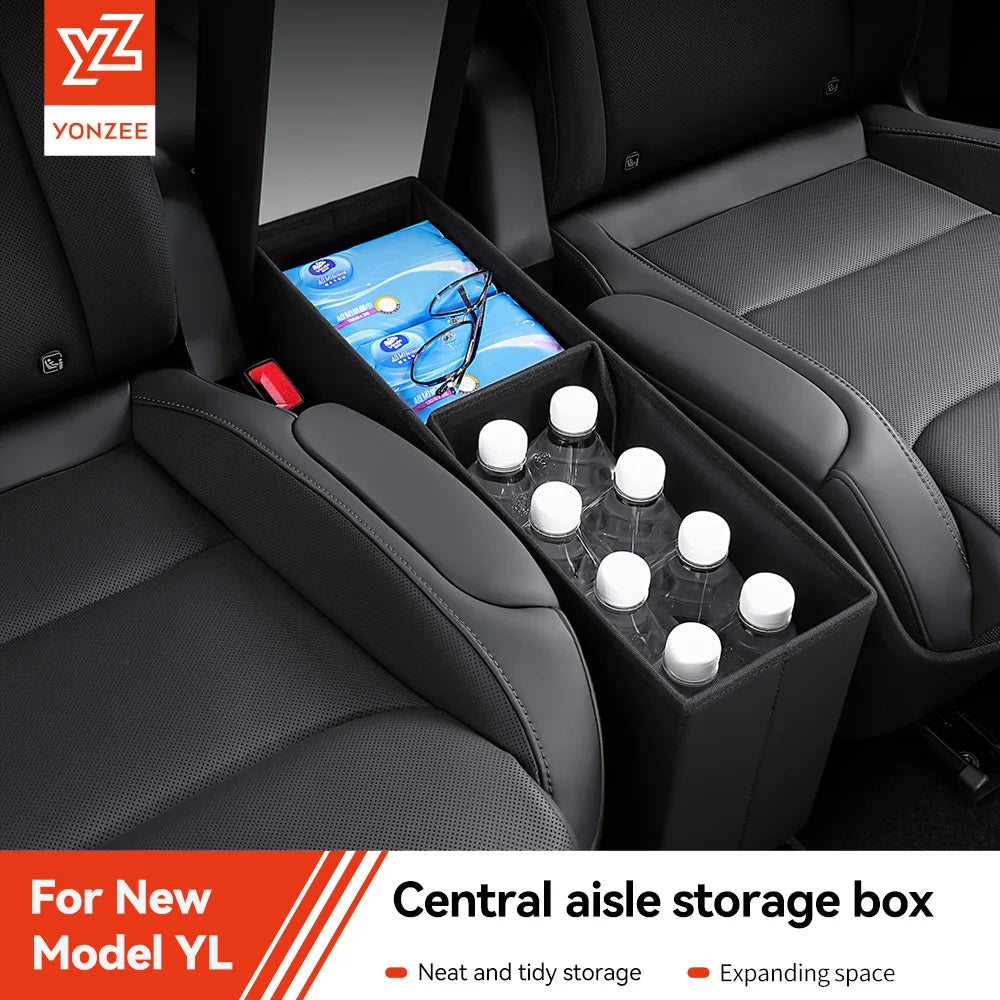 YZ For 6-Seater Tesla Model YL 2026 second row seat aisle storage box，Car Multifunctional Storage box Interior Accessories Vue