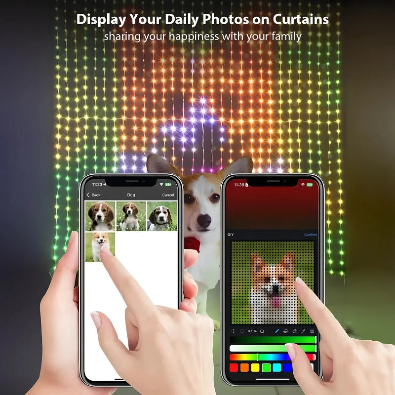 400LED RGB Smart Curtain Lights with Music,App Controls and Remote,LED Party Lights for Wedding/Valentine's Day/Birthday Vue