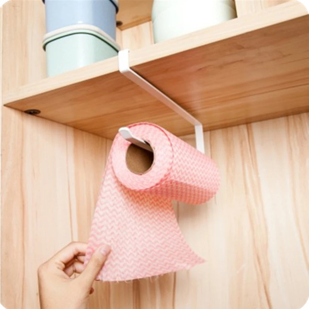 Door Cabinet Hanging Paper Towel Rack Free Punching Wrought Iron Cabinet Partition Layer Storage Rack Roll Holder Vue
